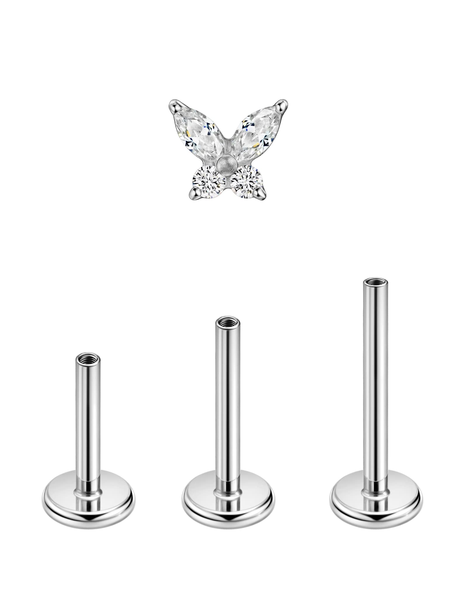 FANSING Clear CZ Butterfly Nose Studs for Women Nostril Piercing Jewelry Silver Earrings Stud Surgical Steel Cartilage Conch Helix Tragus Piercing with 18g 6mm 8mm 10mm Internally Threaded Posts