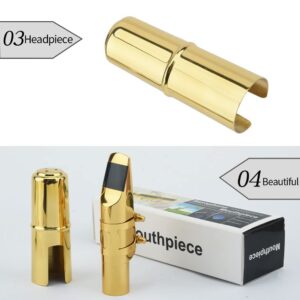 Alto Sax Saxophone Mouthpiece w/Cap & Ligatures, Brass Metal Eb Alto Sax Mouthpieces for Saxophone Professionals and Beginners (Gold - 5C)