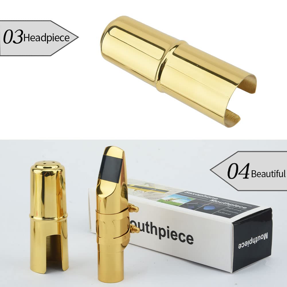 Alto Sax Saxophone Mouthpiece w/Cap & Ligatures, Brass Metal Eb Alto Sax Mouthpieces for Saxophone Professionals and Beginners (Gold - 5C)