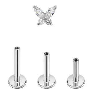 FANSING Clear CZ Butterfly Nose Studs for Women Nostril Silver Earrings Stud Surgical Steel Cartilage Conch Helix Tragus Piercing Jewelry with 16g 6mm 8mm 10mm Internally Threaded Posts