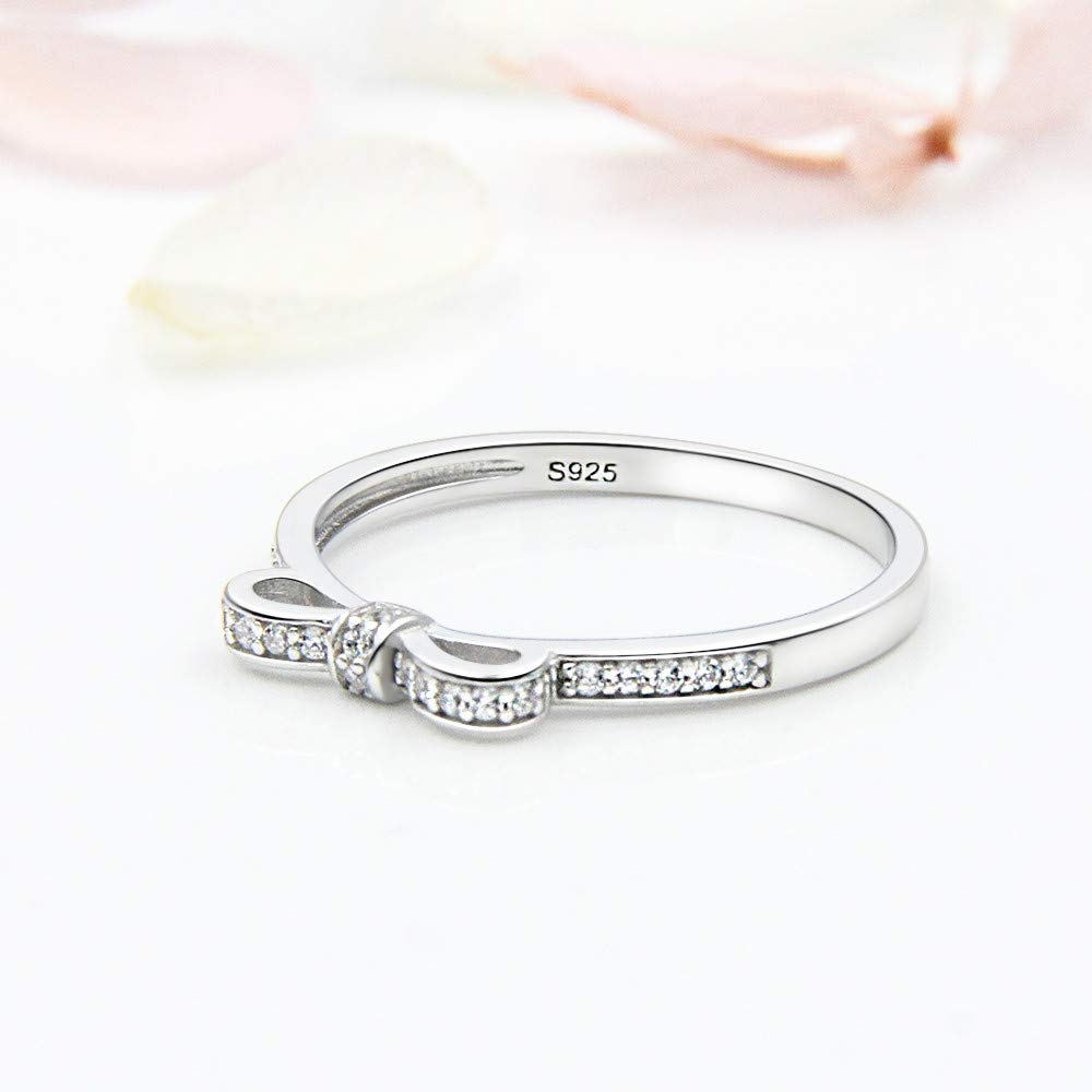 LGSY 925 Sterling Silver CZ Bow Rings for Women