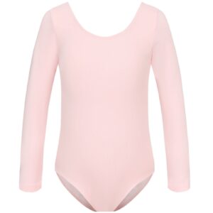 hipposeus team basic long sleeve ballet leotard for girls and toddlers gymnastics ballet dance, am0019-light pink, 11-12 years