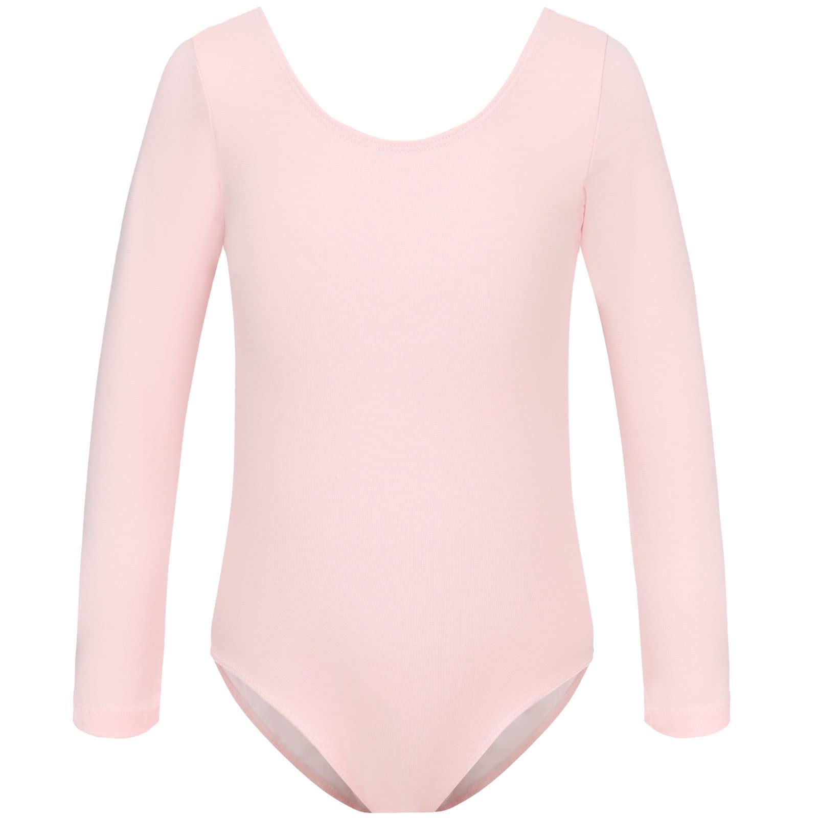 HIPPOSEUS Team Basic Long Sleeve Ballet Leotard for Girls and Toddlers Gymnastics Ballet Dance, AM0019-Light Pink, 11-12 Years