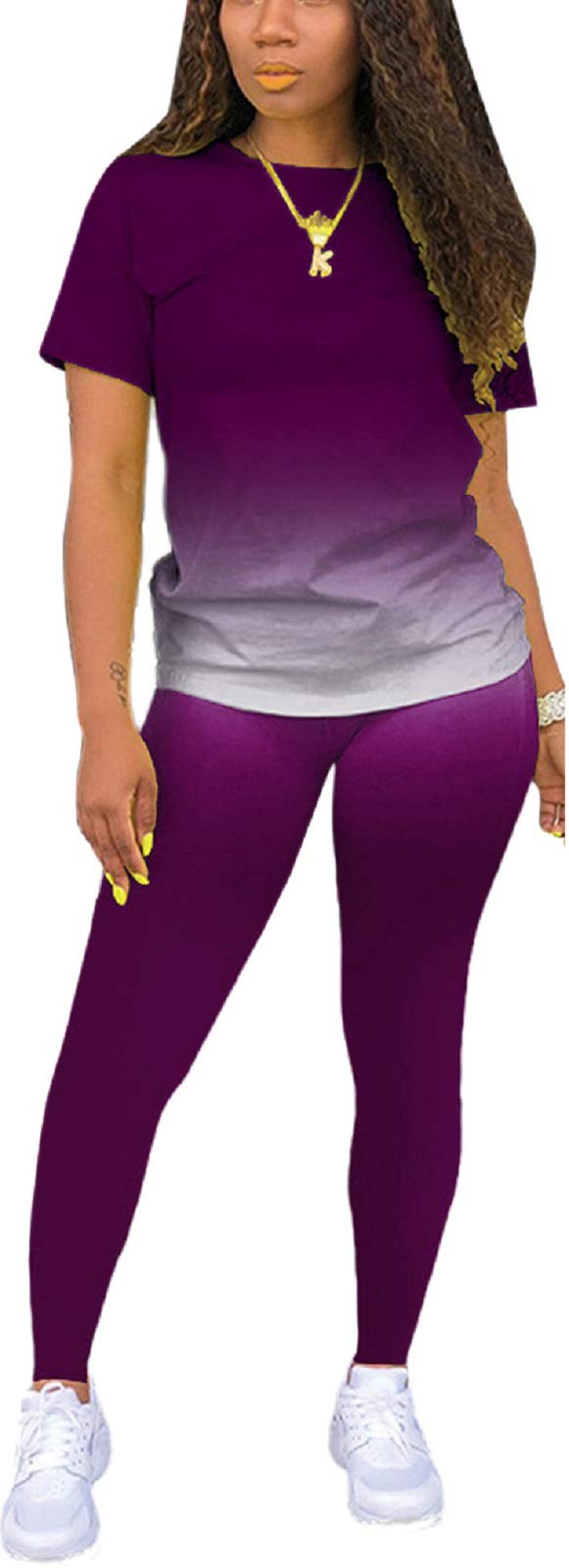 DvaeMalligo Women's Casual Outfits 2 Piece Sweatsuits and Sweatpants Workout Sets Plus Size(Purple,3XL)