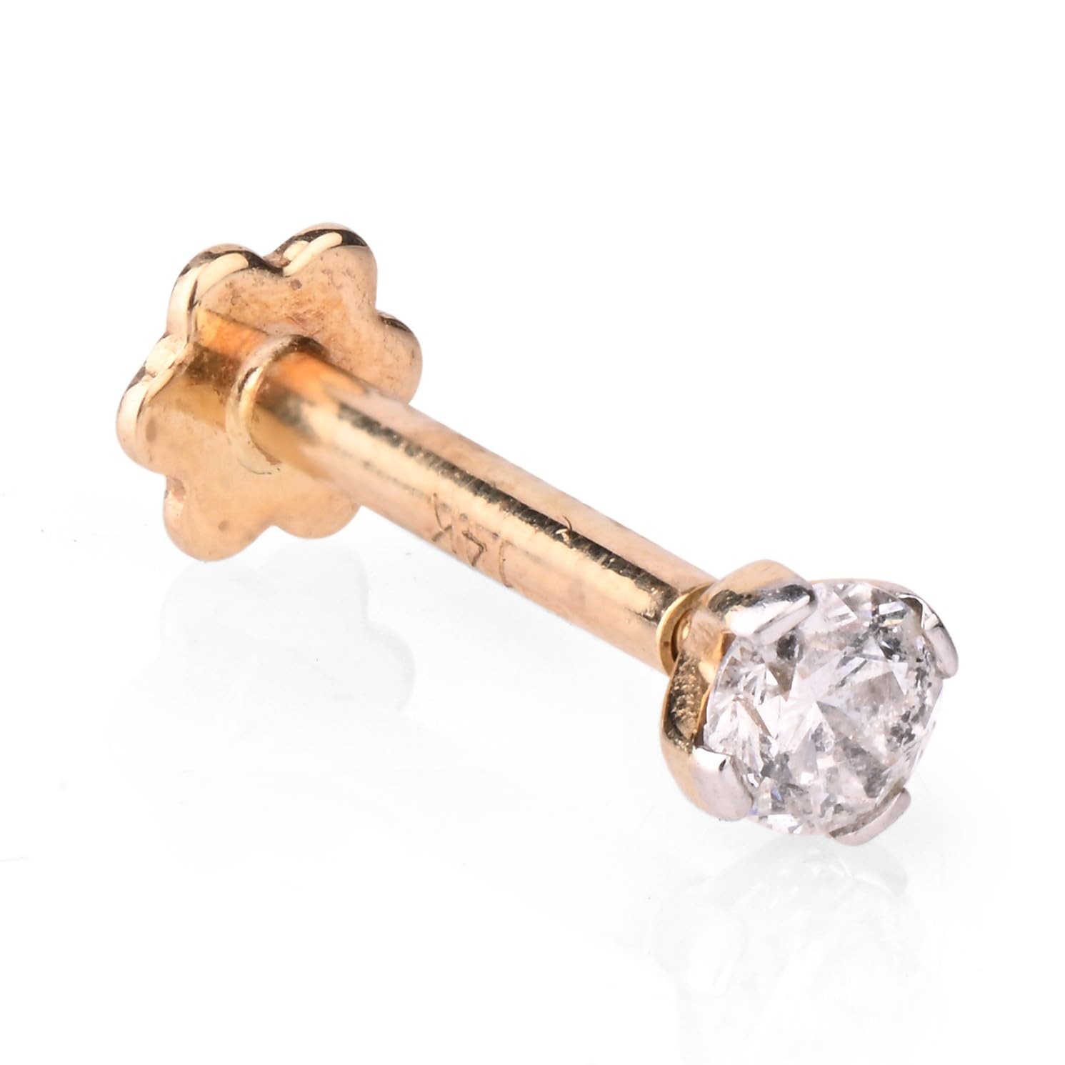 Demira Jewels 14K Yellow Gold Diamond Nose Pin - 0.02 to 1/6ct natural diamond, 16G Gauge, HI Color, I1-I2 Clarity, Kimberley Process Certified.