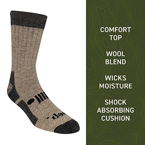 Jeep Men's Performance Wool Hiking Crew Socks-2 Pair Pack-Heavyweight Cushioned Comfort, Brown, 8-12