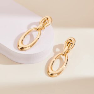 MUYAN Gold Geometric Oval Clip On Drop Earrings for Women Non Piercing Gold Geometric Clip Dangle Earrings Fashion Jewelry