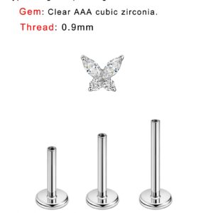 FANSING Clear CZ Butterfly Nose Studs for Women Nostril Piercing Jewelry Silver Earrings Stud Surgical Steel Cartilage Conch Helix Tragus Piercing with 18g 6mm 8mm 10mm Internally Threaded Posts