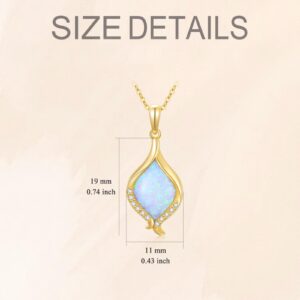 Ayafee 14K Real Gold White Opal with Genuine Diamond Pendant Necklace for Women Opal Jewelry Gift for Birthday Valentine’s Day Chain 16-18" (1/20 ctw, D, VVS1)