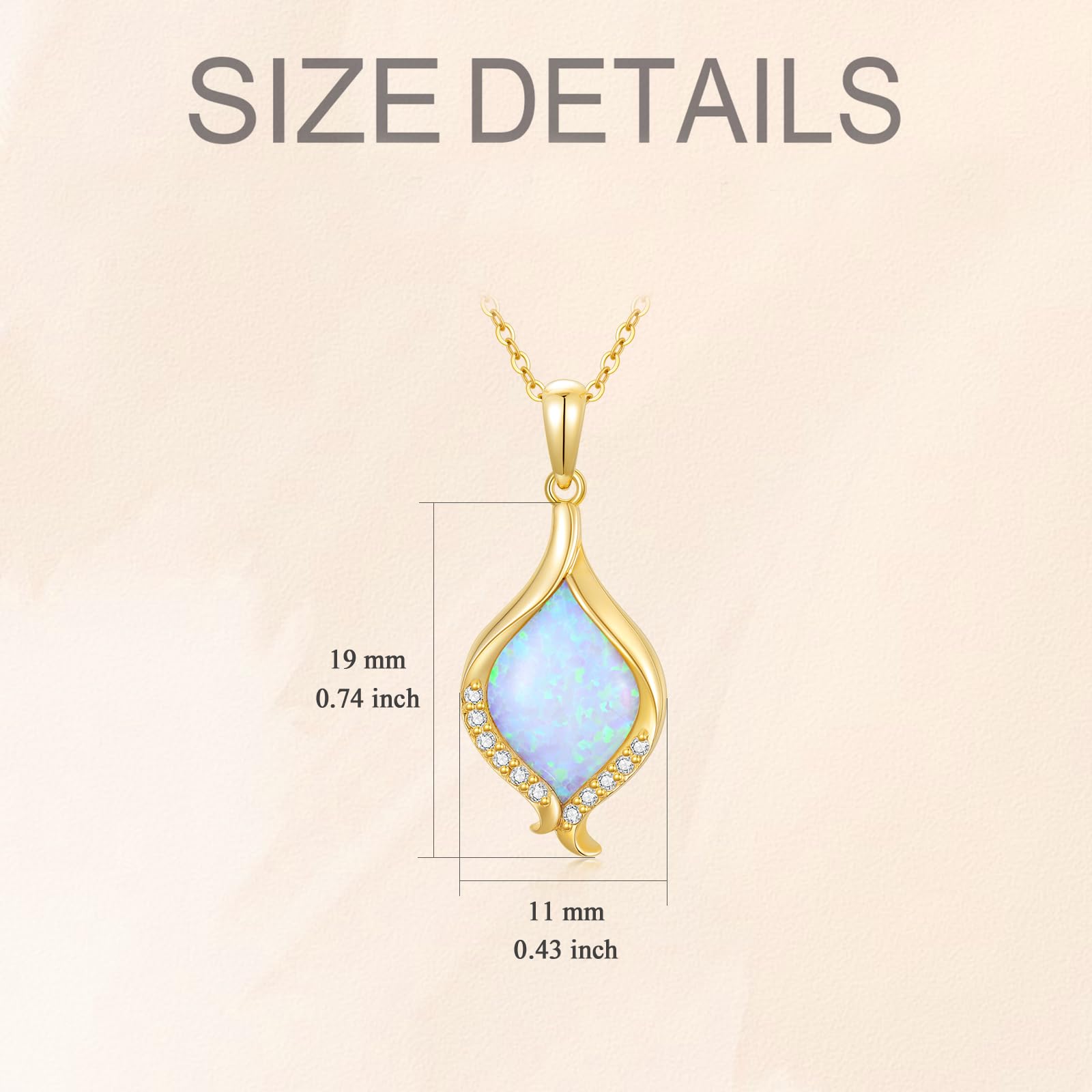 Ayafee 14K Real Gold White Opal with Genuine Diamond Pendant Necklace for Women Opal Jewelry Gift for Birthday Valentine’s Day Chain 16-18" (1/20 ctw, D, VVS1)