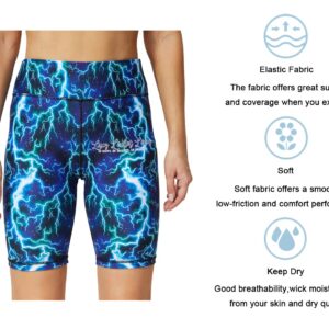 UIUO-UIPEU Butt Lifting Biker Shorts for Women Tummy Control Gym Workout Leggings Printed Yoga Shorts Green Lightning Large