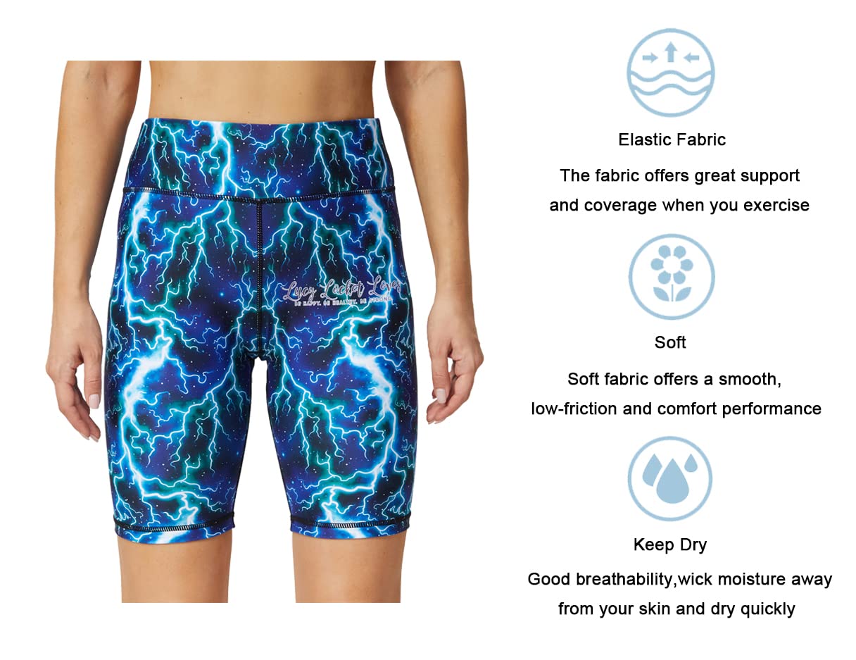 UIUO-UIPEU Butt Lifting Biker Shorts for Women Tummy Control Gym Workout Leggings Printed Yoga Shorts Green Lightning Large