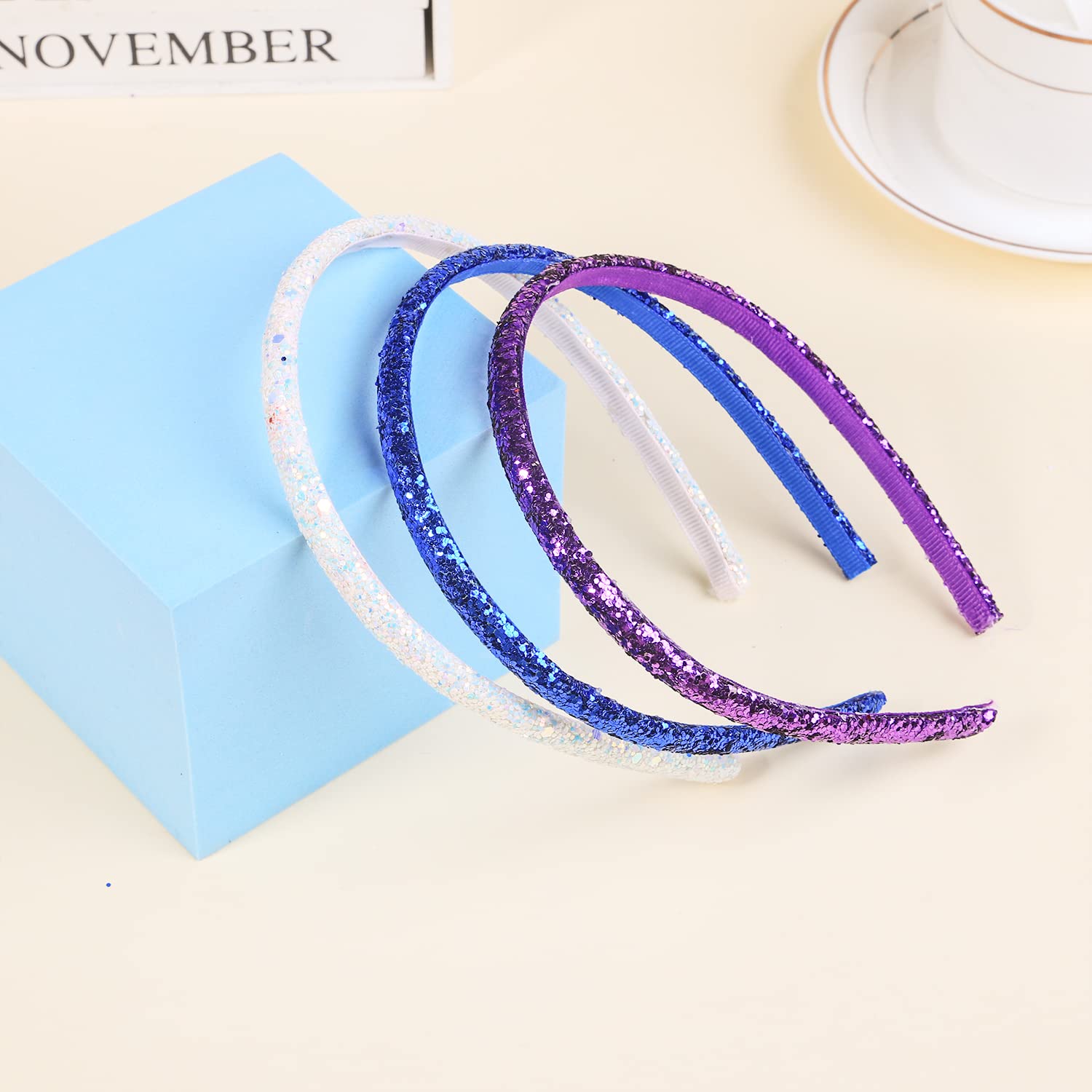 WANYU 10 Colors Thin Headbands for Girls Toddler Headband 10mm Thickness Glitter Kids Hairbands No Slip Girl Hair Accessories