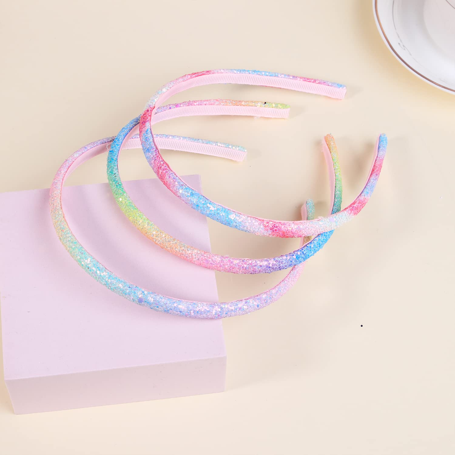 WANYU 10 Colors Thin Headbands for Girls Toddler Headband 10mm Thickness Glitter Kids Hairbands No Slip Girl Hair Accessories