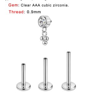 Dangle Earrings Stud Surgical Steel Silver Cartilage Earring CZ Silver Nose Stud Conch Piercing Jewelry Helix Earrings Tragus Earrings Clear CZ End with 18g 6mm 8mm 10mm Internally Threaded Posts