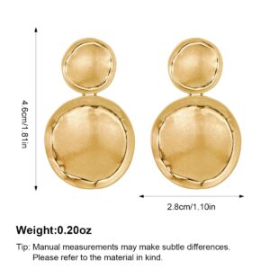 MUYAN Retro Frosted Gold Double Round Disc Dangle Earrings for Women Vintage Matte Gold Circle Drop Earrings