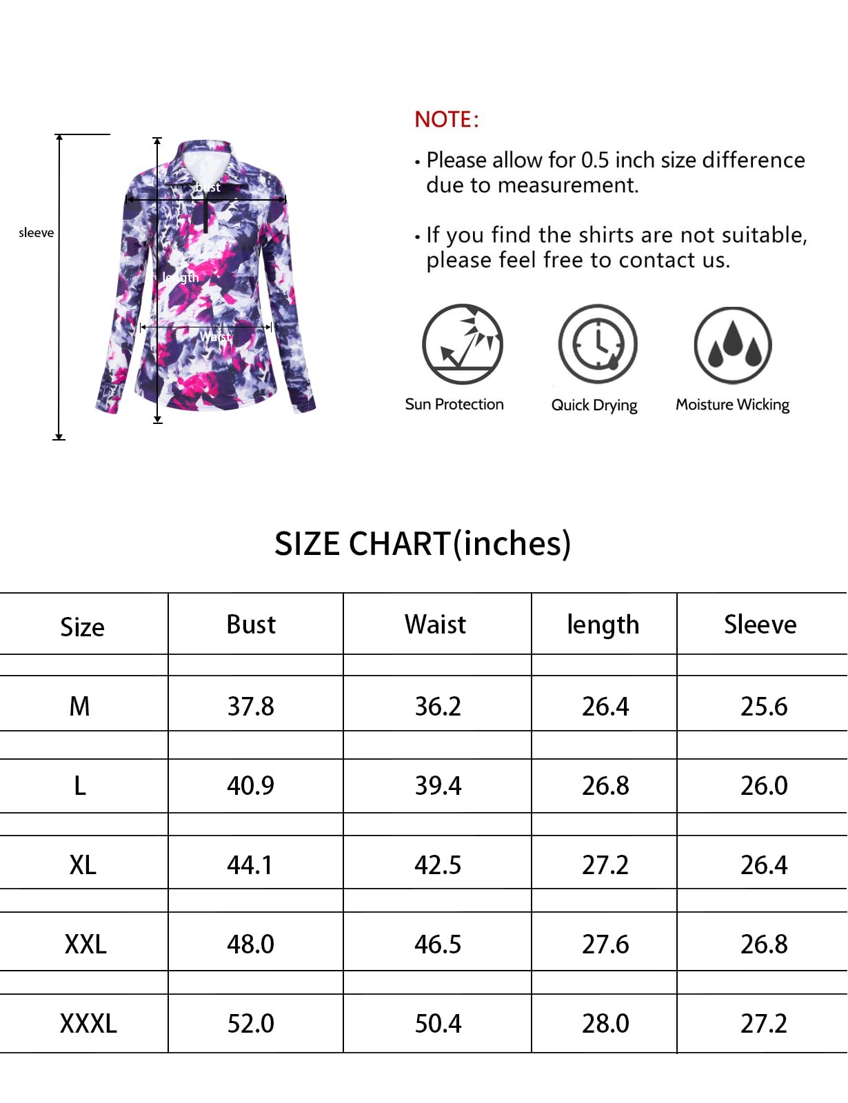 Tanst Sky SPF Shirts for Women Long Sleeve, Quarter Zip Pullover Yoga Jackets Fashion Ladies Workout Athletic Tops Running Hiking Activewear Tie Dye X-Large