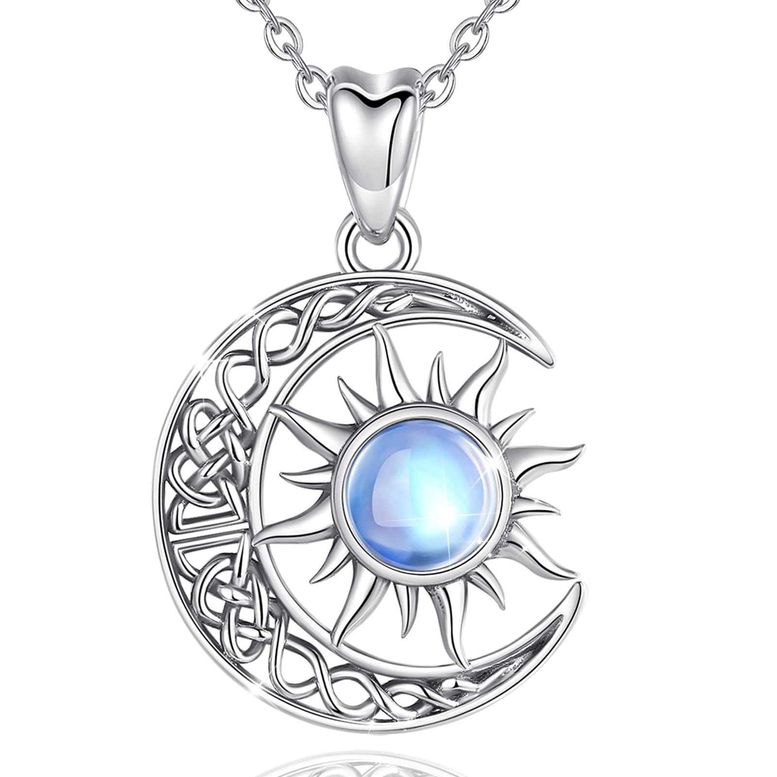 CELESTIA Moon Necklaces for Women Sterling Silver Sun and Moon Pendant Moonstone Jewelry Crescent Moon Gifts for Mother Daughter Sister Wife - 18 Inch Chain