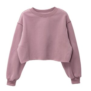 Amazhiyu Women Cropped Sweatshirt Long Sleeves Pullover Fleece Crop Tops Mauve Taup, Medium