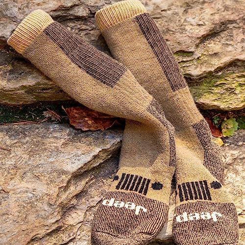 Jeep Men's Performance Wool Hiking Crew Socks-2 Pair Pack-Heavyweight Cushioned Comfort, Brown, 8-12