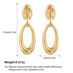 MUYAN Gold Geometric Oval Clip On Drop Earrings for Women Non Piercing Gold Geometric Clip Dangle Earrings Fashion Jewelry