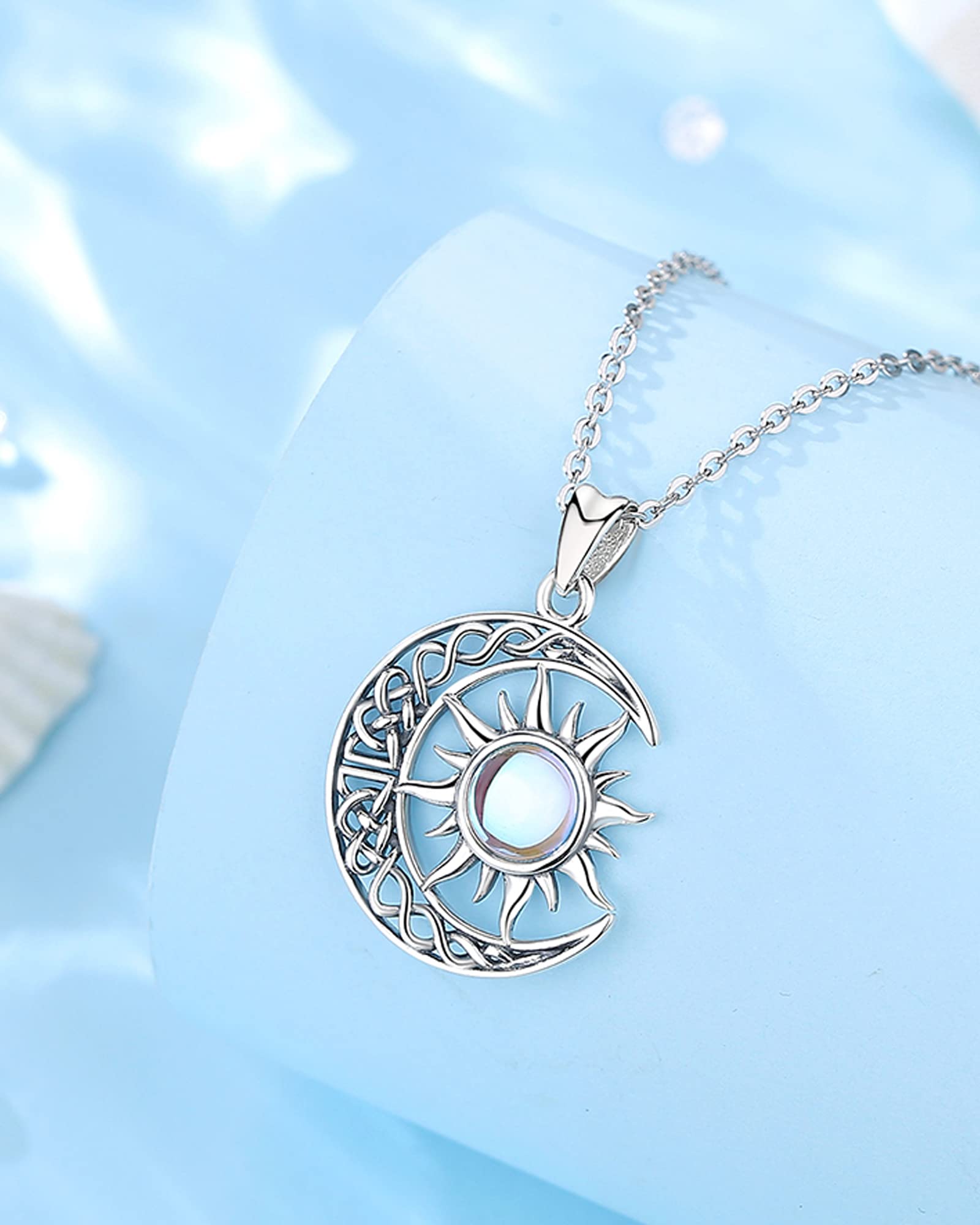 CELESTIA Moon Necklaces for Women Sterling Silver Sun and Moon Pendant Moonstone Jewelry Crescent Moon Gifts for Mother Daughter Sister Wife - 18 Inch Chain