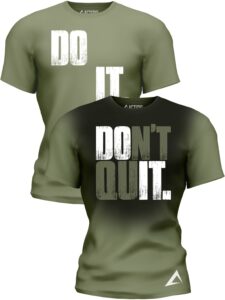 actizio men's workout shirt performance fabric t-shirt short sleeve sweat activated motivational exercise gym athletic fit moisture wicking fitness shirt - do it don't quit - army green (size m)