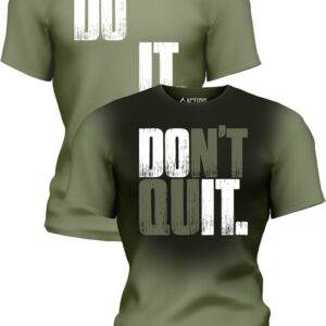 Actizio Men's Workout Shirt Performance Fabric T-Shirt Short Sleeve Sweat Activated Motivational Exercise Gym Athletic Fit Moisture Wicking Fitness Shirt - Do It Don't Quit - Army Green (Size M)