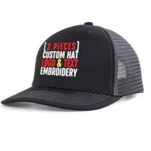 2 pieces custom hat text/logo design your own hat embroidered outdoor trucker hat black/grey