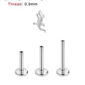 Lizard Nose Studs for Women Gecko Nostril Piercing Jewelry Earrings Stud Surgical Steel Silver Cartilage Earring Conch Helix Tragus Piercing Jewelry with 18g 6mm 8mm 10mm Internally Threaded Posts