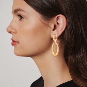 MUYAN Gold Geometric Oval Clip On Drop Earrings for Women Non Piercing Gold Geometric Clip Dangle Earrings Fashion Jewelry