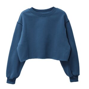 Amazhiyu Women Cropped Sweatshirt Long Sleeves Pullover Fleece Crop Tops Dark Cerulean, Small