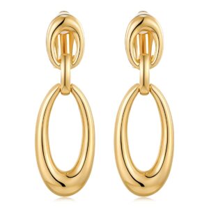 muyan gold geometric oval clip on drop earrings for women non piercing gold geometric clip dangle earrings fashion jewelry