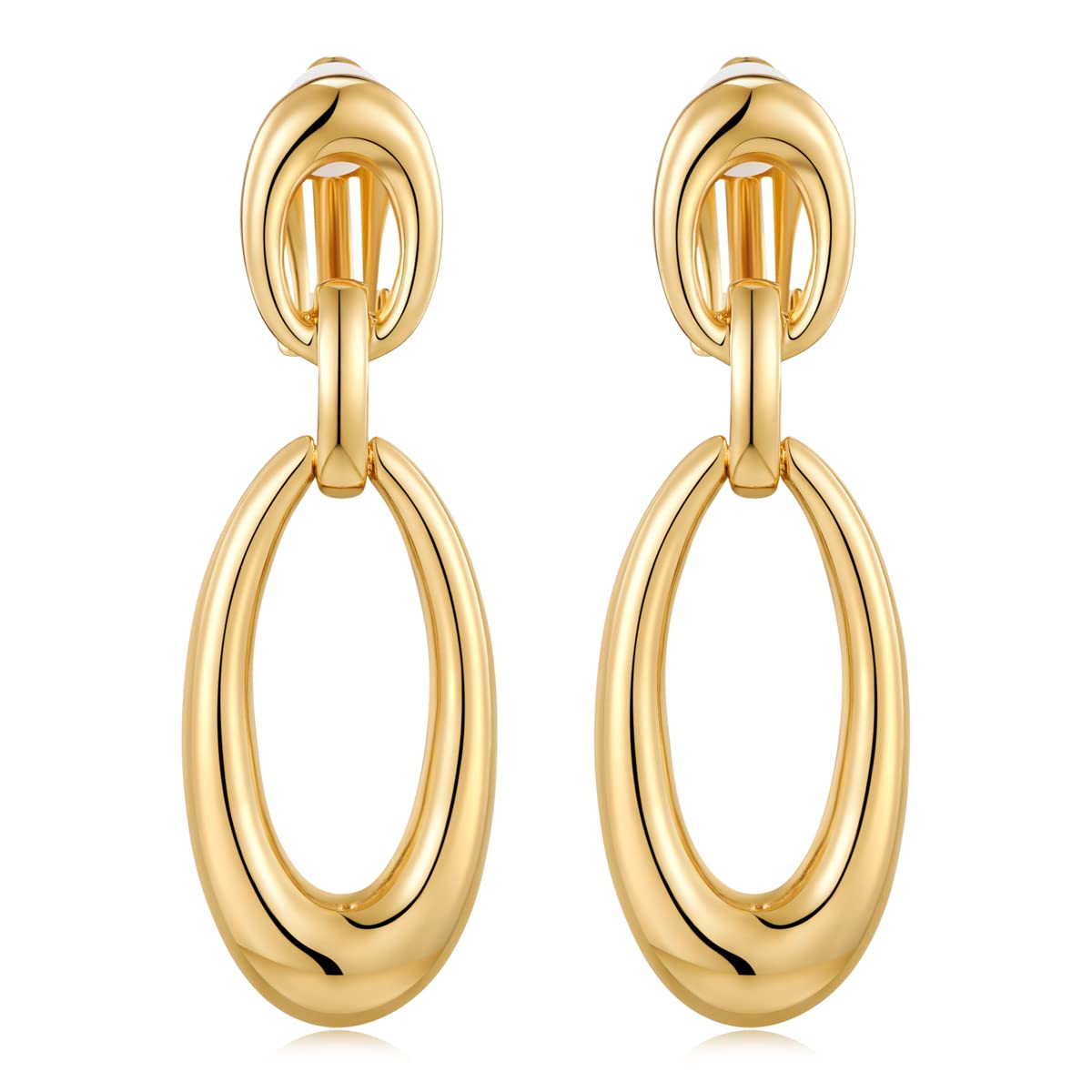 MUYAN Gold Geometric Oval Clip On Drop Earrings for Women Non Piercing Gold Geometric Clip Dangle Earrings Fashion Jewelry