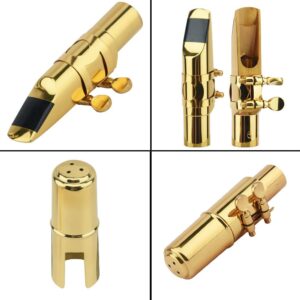 Alto Sax Saxophone Mouthpiece w/Cap & Ligatures, Brass Metal Eb Alto Sax Mouthpieces for Saxophone Professionals and Beginners (Gold - 5C)