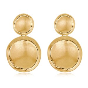 MUYAN Retro Frosted Gold Double Round Disc Dangle Earrings for Women Vintage Matte Gold Circle Drop Earrings