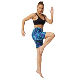 UIUO-UIPEU Butt Lifting Biker Shorts for Women Tummy Control Gym Workout Leggings Printed Yoga Shorts Green Lightning Large