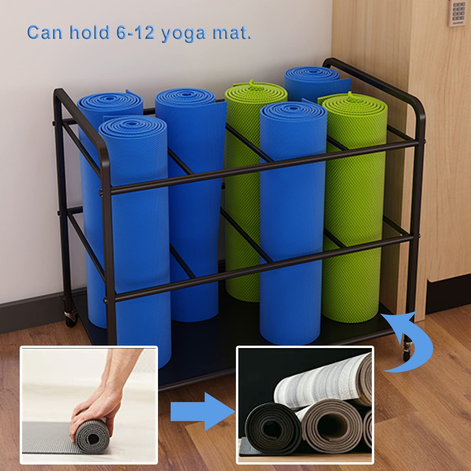 MTSON Yoga Mat Holder Flooring Yoga Mat Holder Rolling Cart, Large Capacity Home Gym Yoga Mat Storage Rack for Foam Roller, Fitness Accessories, Decoration