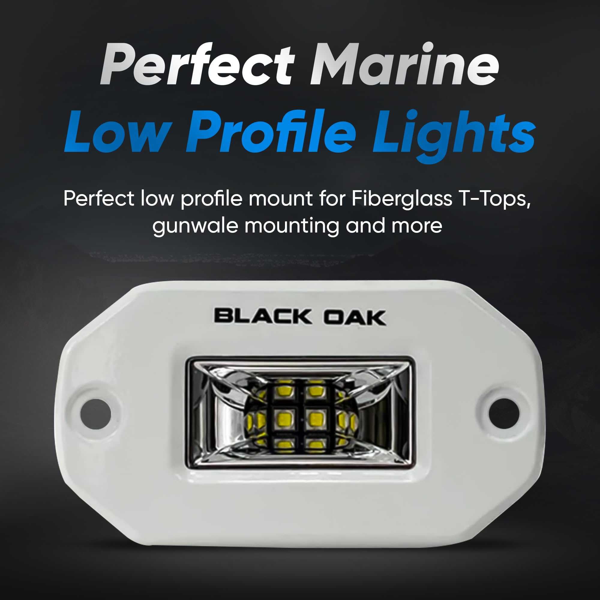 Black Oak LED Black Marine Flush Mount Spreader Light - IP69K Rating Marine Spreader Light Single Row (White, 2-Inch)