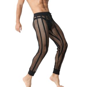 WINTOFW Men's Mesh Fishnet Pants See Through Darwstring Long Pajamas Pants Leggings Underpants Underwear