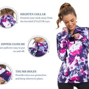 Tanst Sky SPF Shirts for Women Long Sleeve, Quarter Zip Pullover Yoga Jackets Fashion Ladies Workout Athletic Tops Running Hiking Activewear Tie Dye X-Large