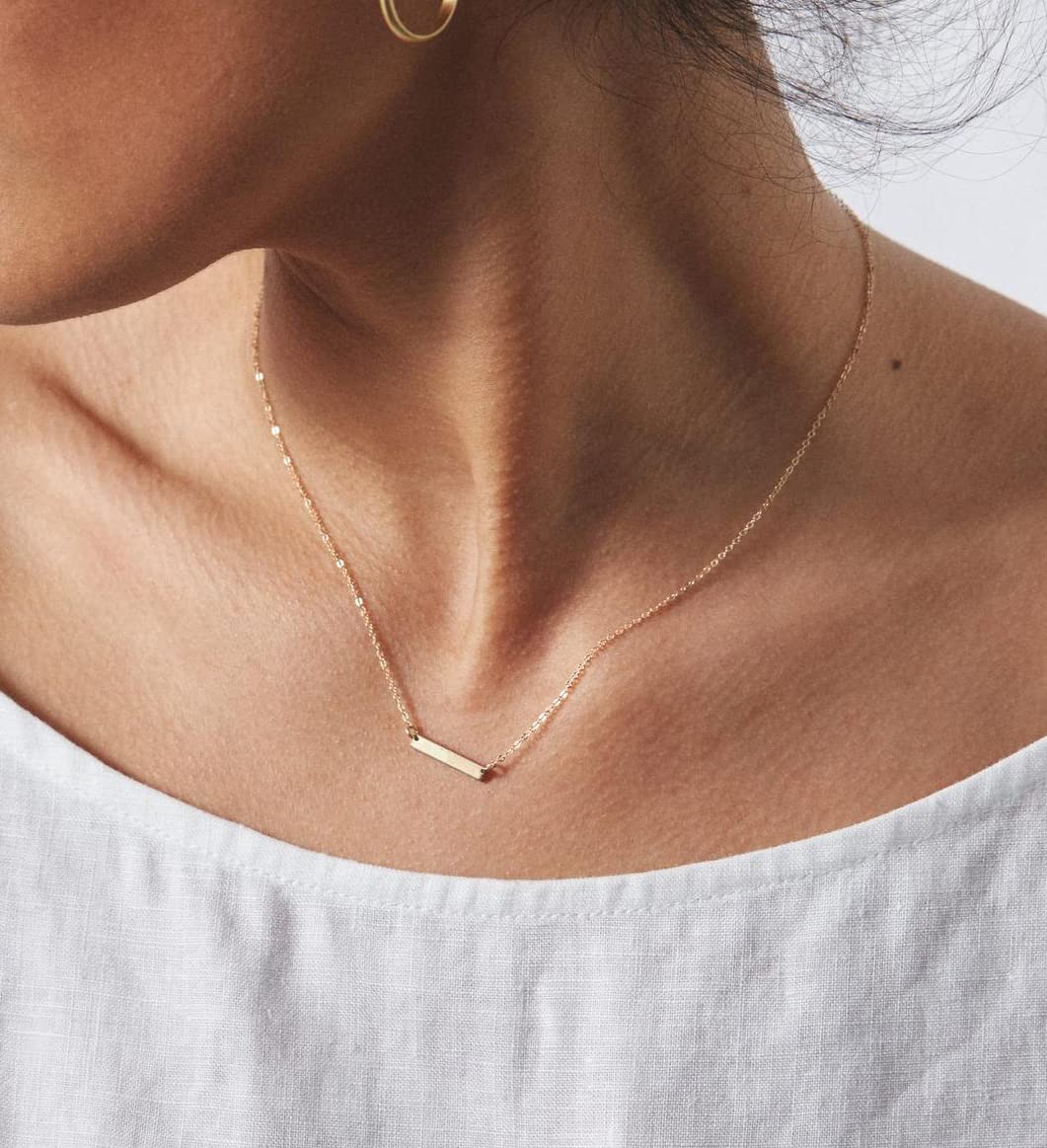 Aghfacy 14k Gold Plated Bar Necklace for Women | Dainty Choker with Tiny Bar Pendant | Adjustable Layered Necklace