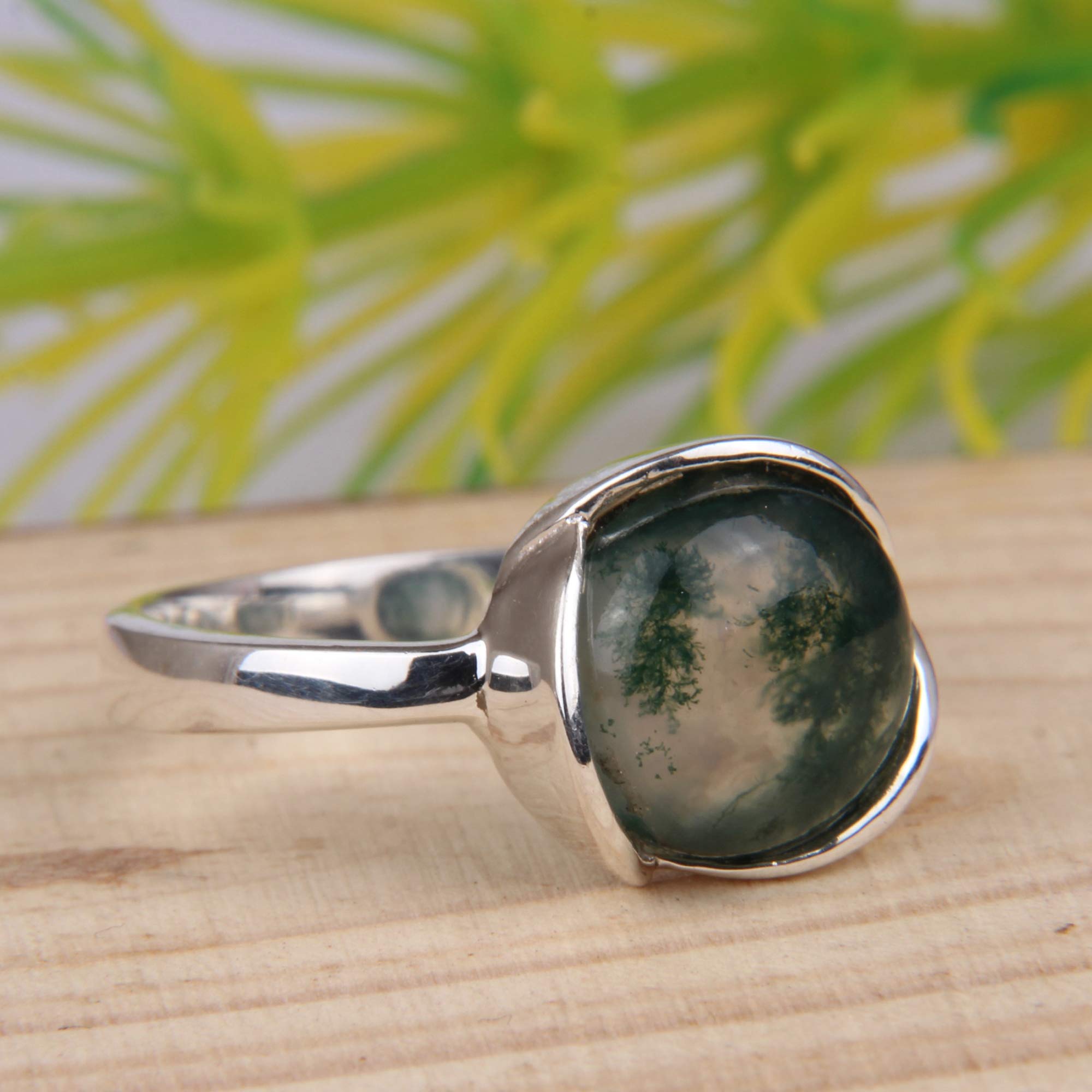 DHRUVANSH CREATIONS Natural Moss Agate Gemstone Genuine 925 Sterling Silver Ring for Women Size 5 to 12 (7.5)