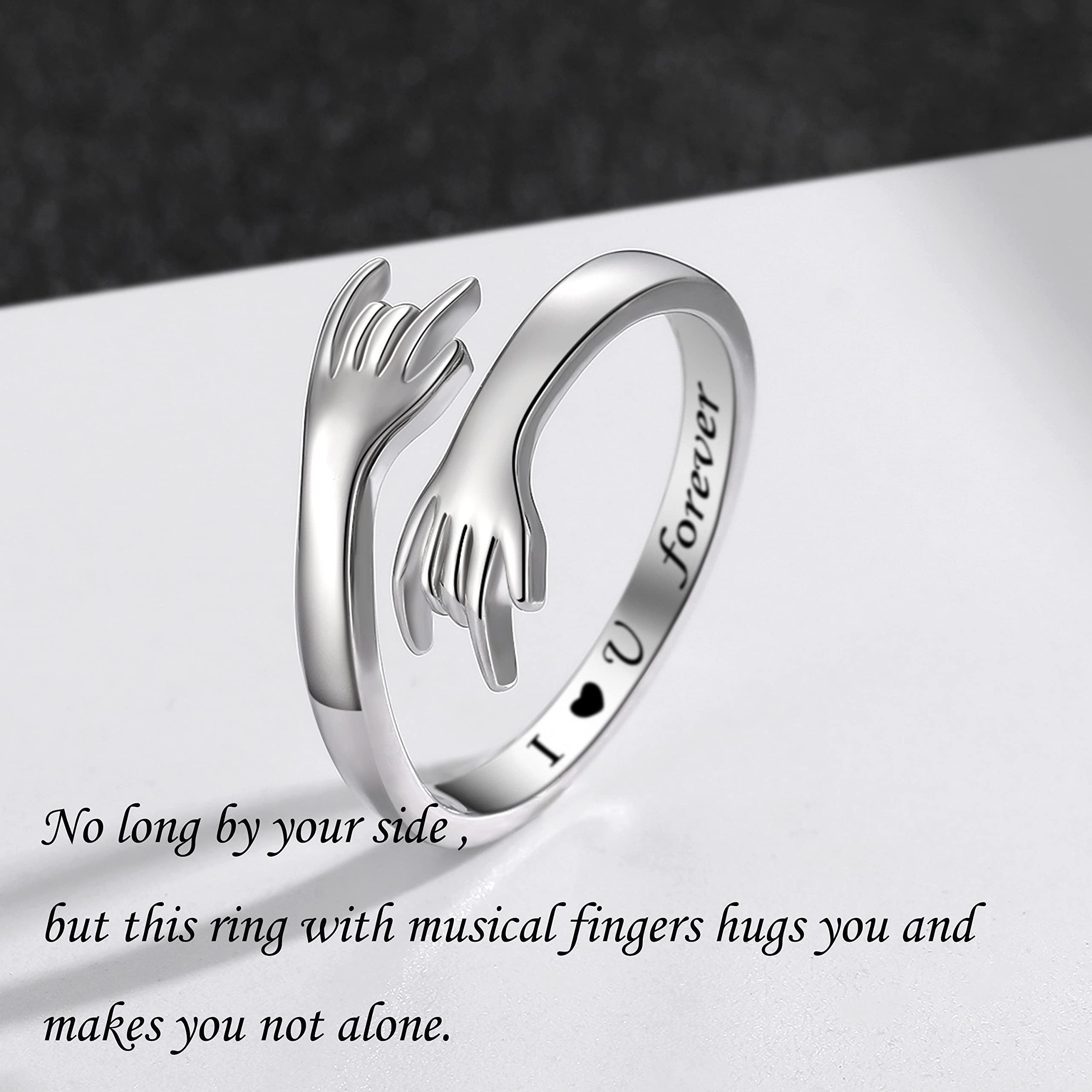 ZOEXUE Hug Rings for Women Sterling Silver: I Love You Hand Sign Language Adjustable Open Hugging Ring Hands Jewelry Finger Rings Birthday Gifts for Mom Daughter Granddaughter