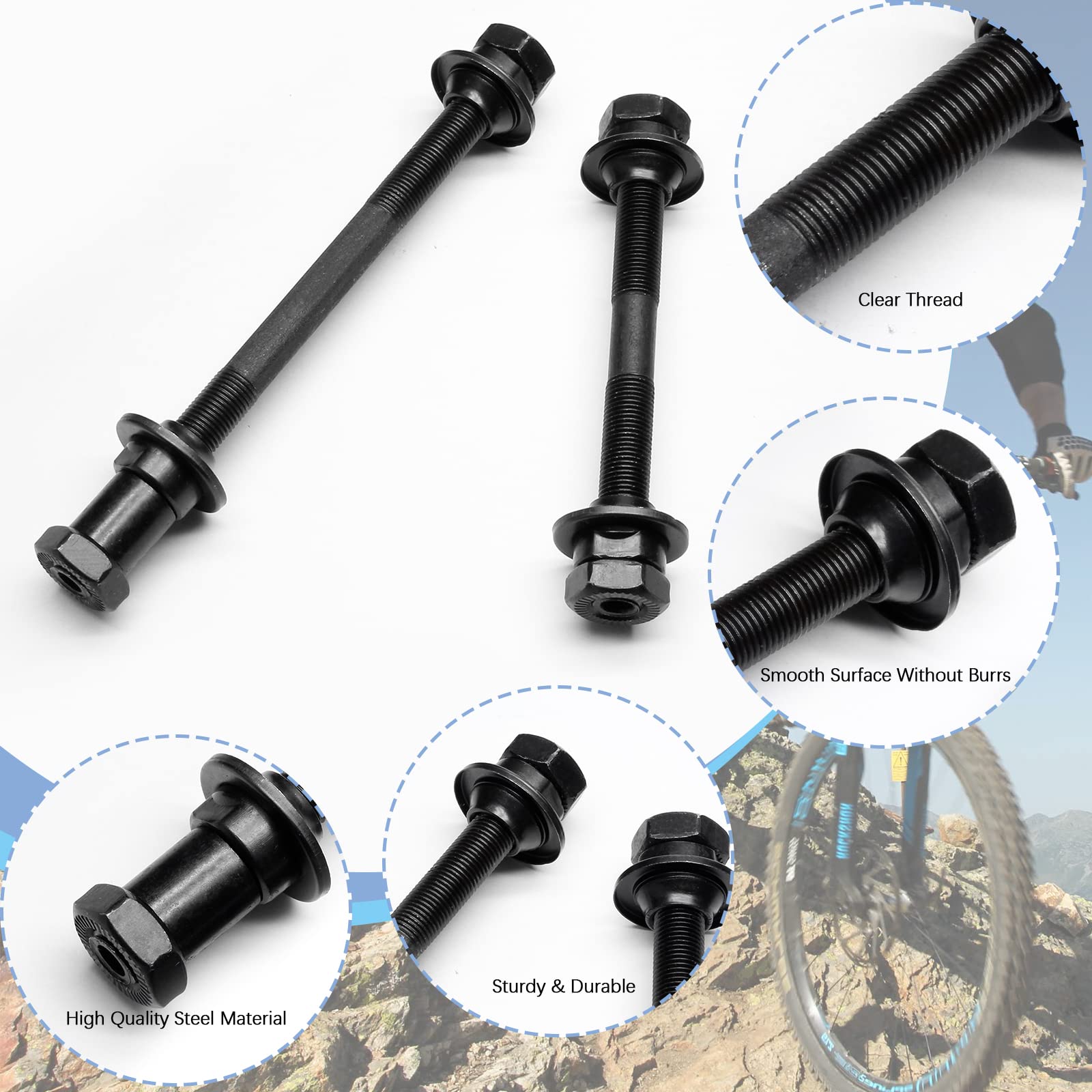 Moicstiy 1Pair Steel Axles Hollow Hub Shaft Black Quick Release Bike Axle Front and Rear Axle Kit for Mountain Bike (109/146mm, 2Pcs)