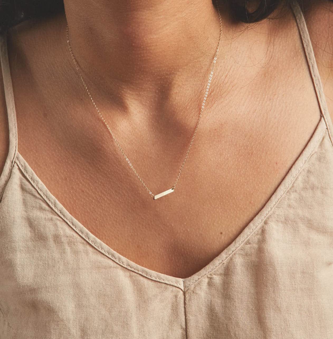 Aghfacy 14k Gold Plated Bar Necklace for Women | Dainty Choker with Tiny Bar Pendant | Adjustable Layered Necklace