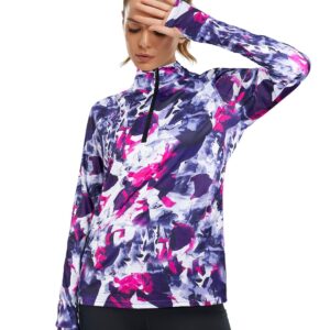 Tanst Sky SPF Shirts for Women Long Sleeve, Quarter Zip Pullover Yoga Jackets Fashion Ladies Workout Athletic Tops Running Hiking Activewear Tie Dye X-Large