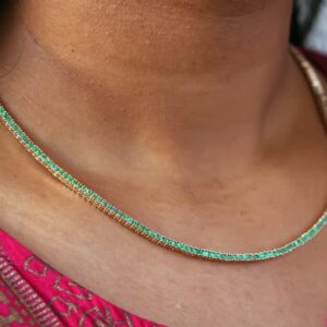 Jewel Square 1.8mm Emerald Tennis Choker Layered Chain Necklace In 925 Starling Silver Gold (Plated) 16"