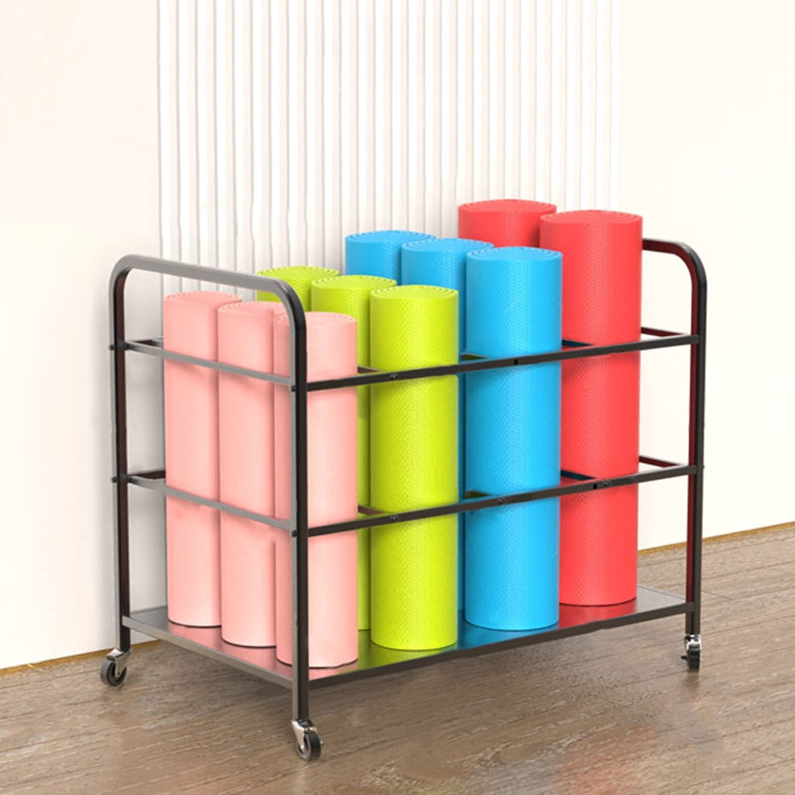 MTSON Yoga Mat Holder Flooring Yoga Mat Holder Rolling Cart, Large Capacity Home Gym Yoga Mat Storage Rack for Foam Roller, Fitness Accessories, Decoration