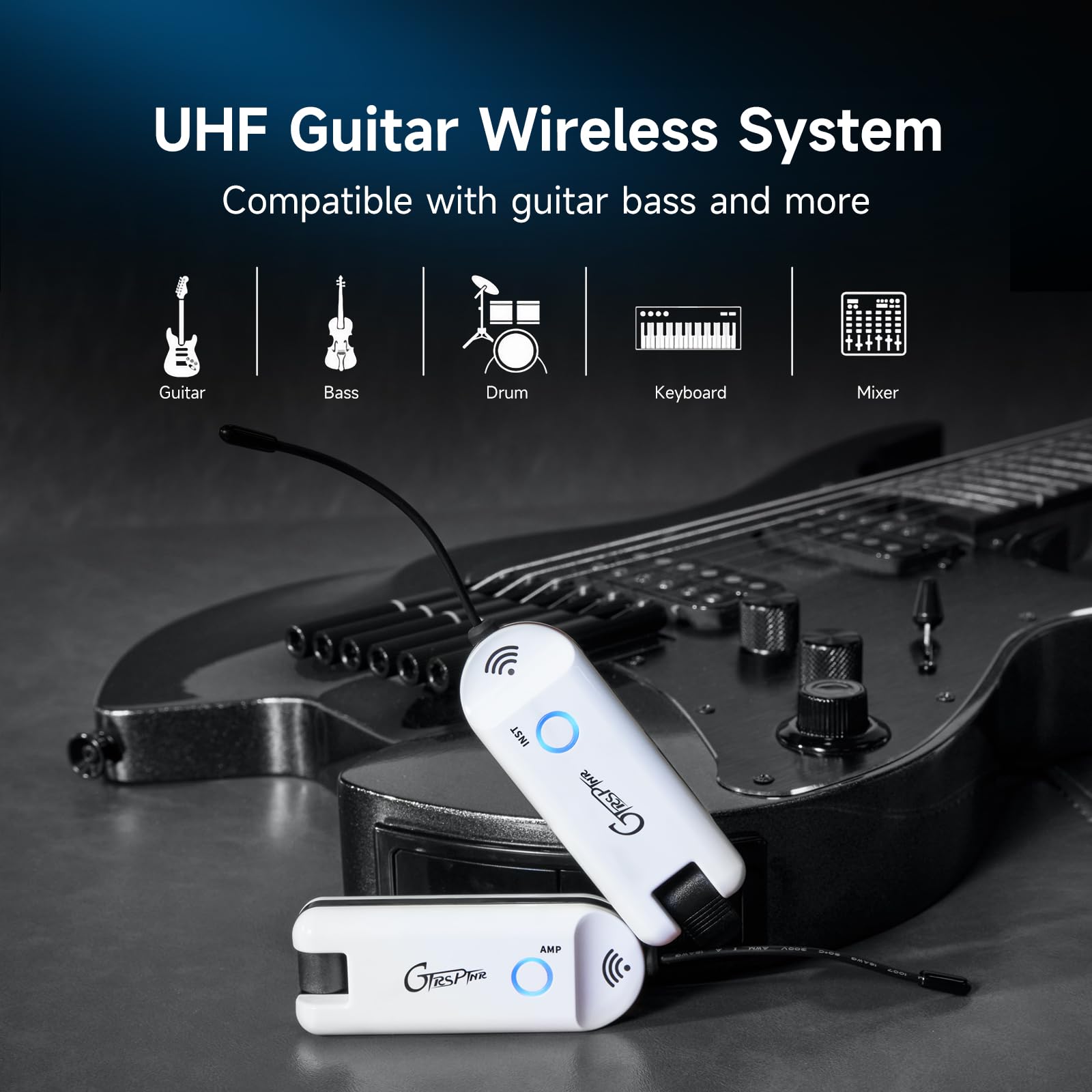 MOOER GWU4 UHF Wireless System Transmiter Reciever, 4 Channels Rechargeble for Electric Guitar Instrument, Bass Guitar, Guitar Amp(White)